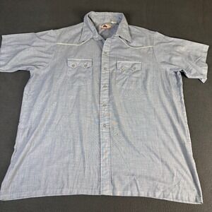 Vintage Rancher Western Wear Blue Pearl Snap Shirt Mens 2X Big Short Sleeve USA
